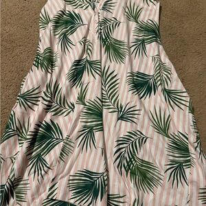 Lands' End Pink and Green Palm Print Top